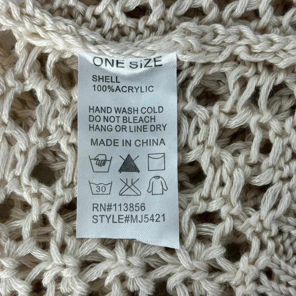 Cream Open Knit Netted Cardigan Beige Oatmeal Crochet Boho Kimono Sweater OS